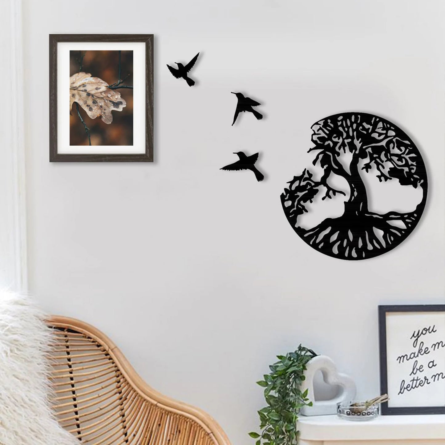Tree Of Life & Birds Metal Wall 11.02in Decor Art Decoration For Balcony Patio Porch Home Bedroom Living Room Pendant
