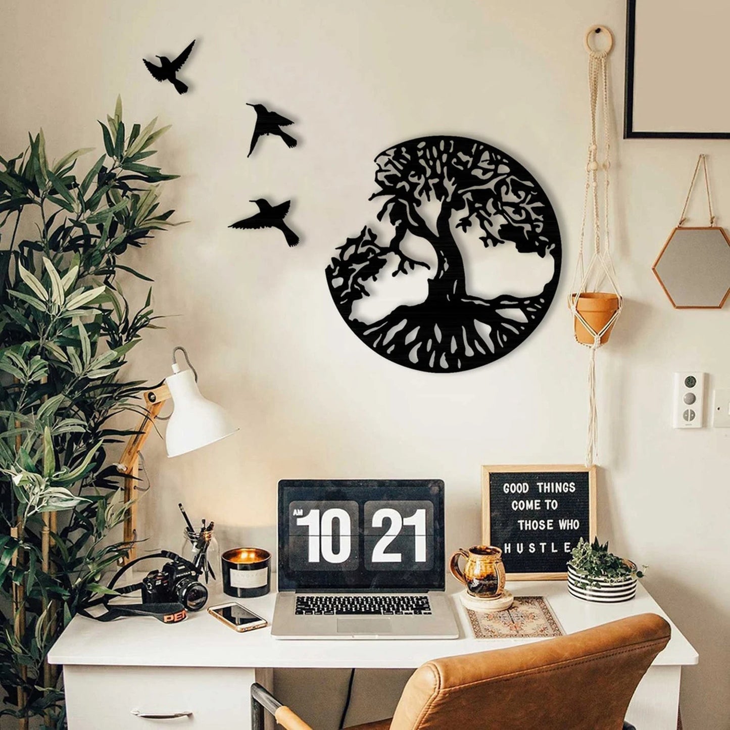Tree Of Life & Birds Metal Wall 11.02in Decor Art Decoration For Balcony Patio Porch Home Bedroom Living Room Pendant