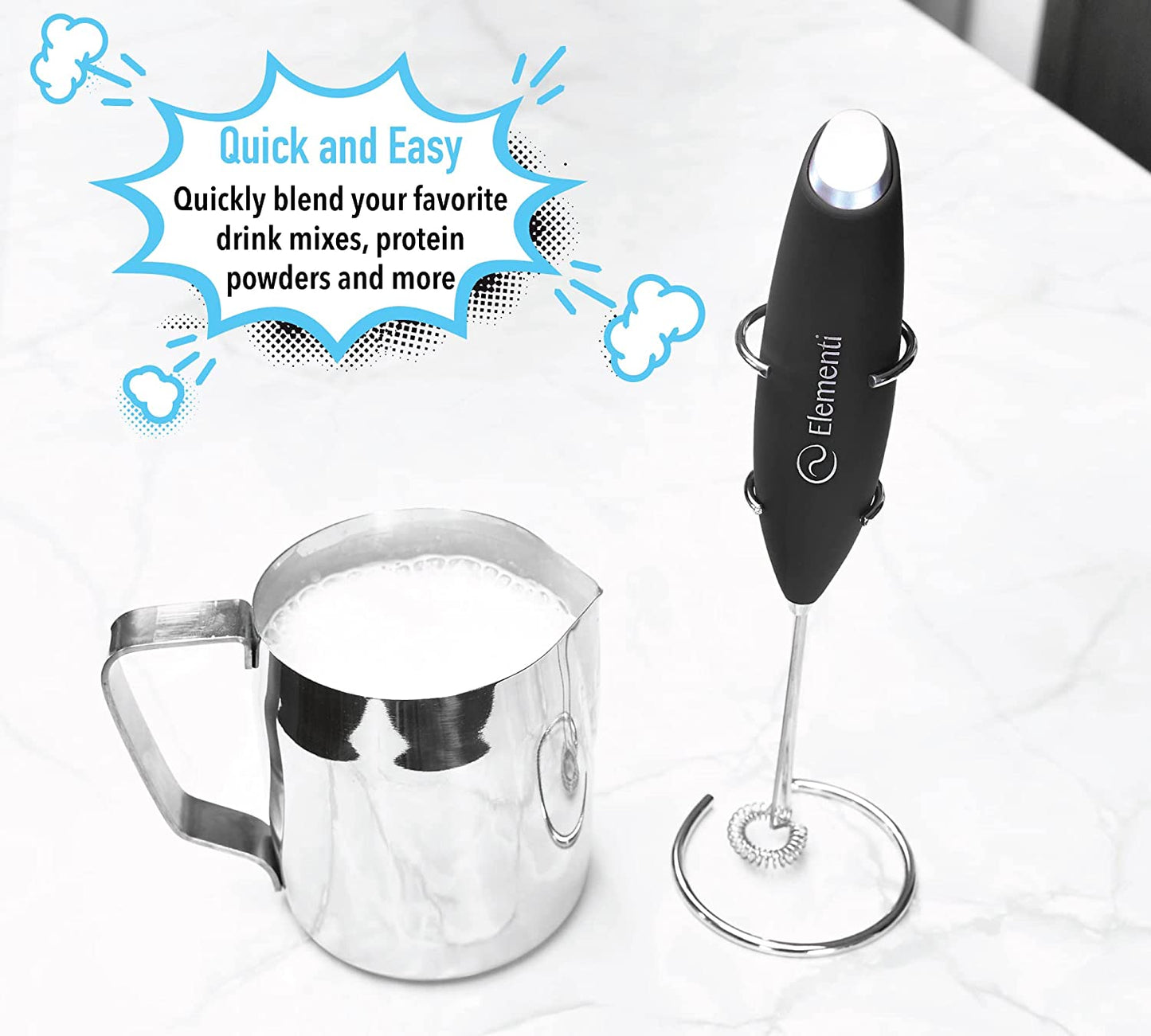 Milk Frother Wand & Matcha Mixer, Mini Electric Whisk for Coffee (Black)