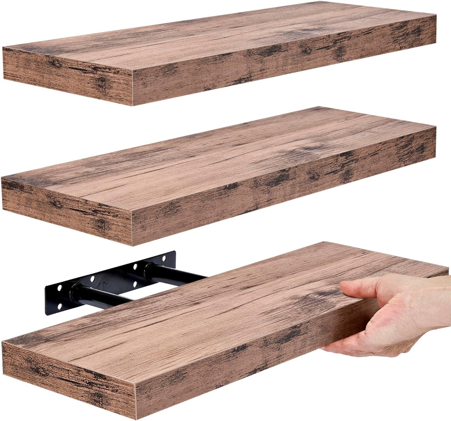 Floating Shelves for Wall - Set of 3 Rustic Wood Wall Shelves
