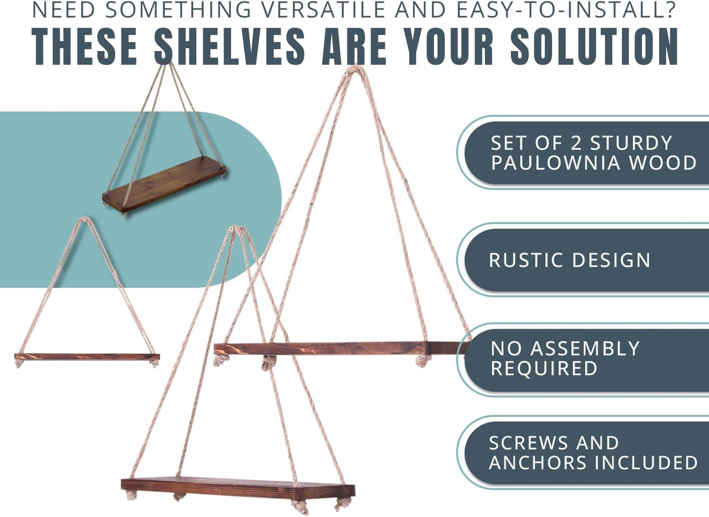 Hanging Shelves for Wall - Set of 2 