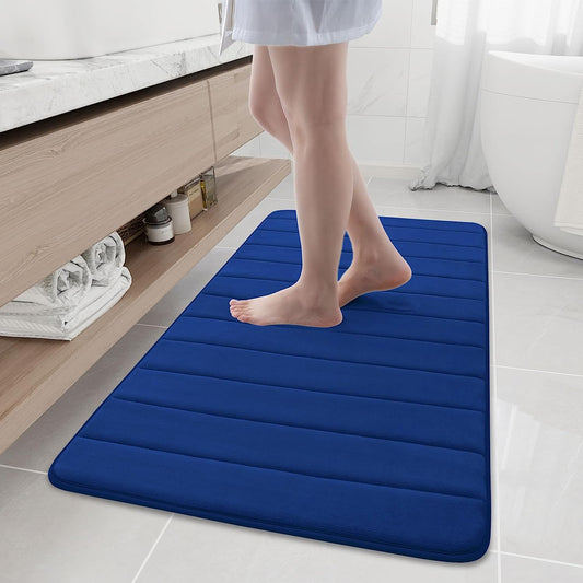 Memory Foam Bath Mat Rug, 47" X 24", Ultra Soft and Non-Slip Bathroom Rugs, Water Absorbent and Machine Washable Bath Rug Runner for Bathroom, Shower, and Tub, Navy Blue